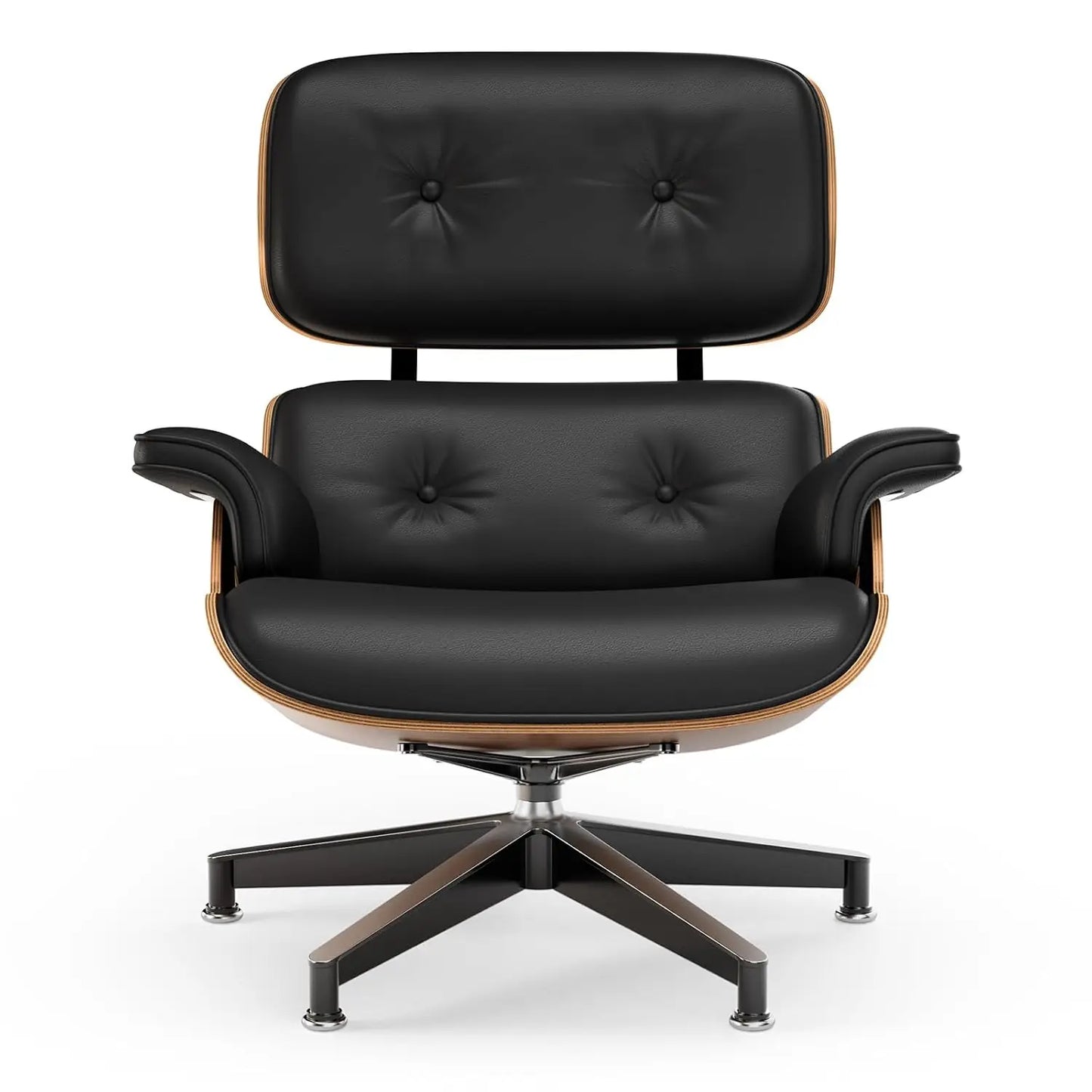 PU Leather Chaise Lounge Chair With Ottoman Walnut Wood