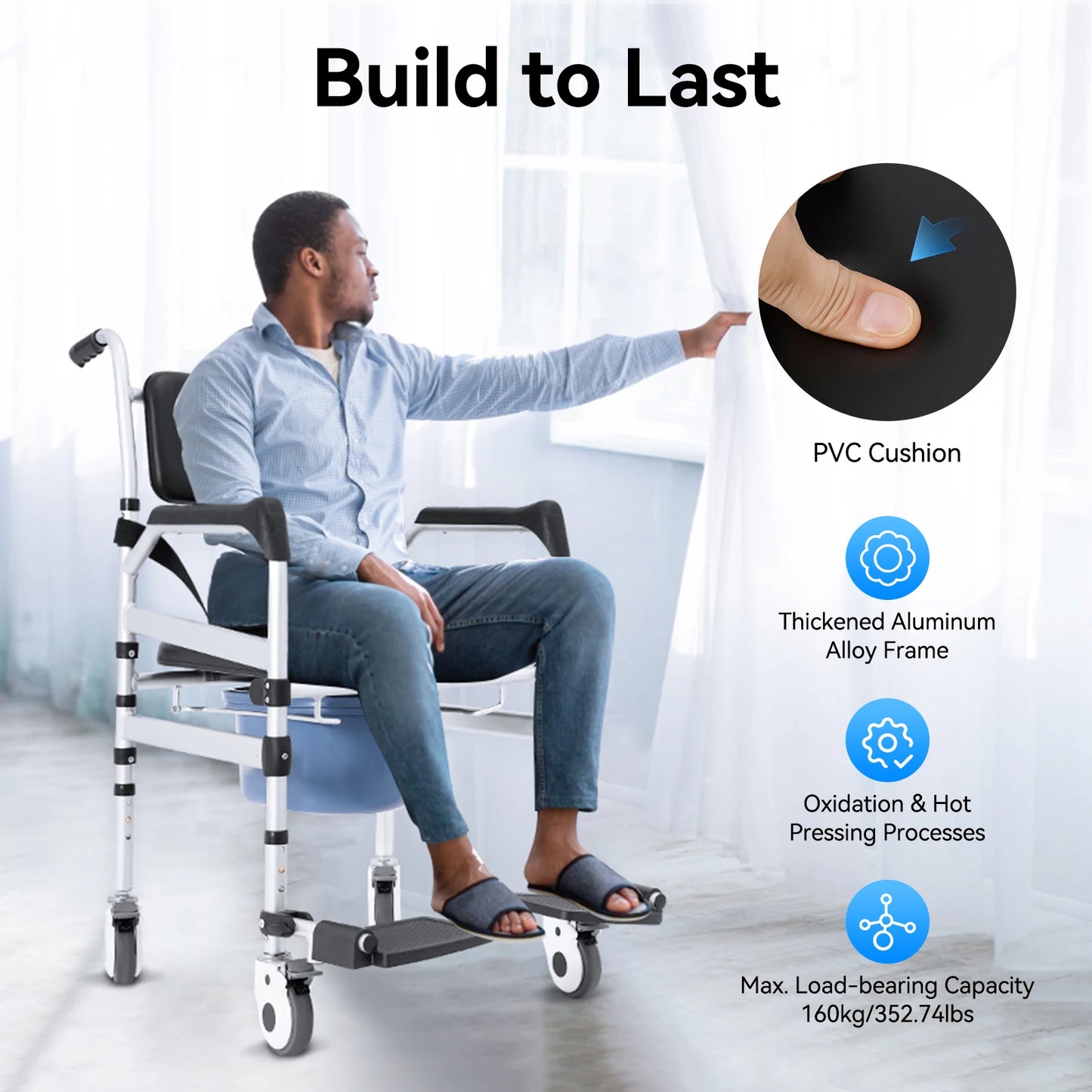 Bymaocar Folding Toilet Chair With Wheels For Elderly Disabled