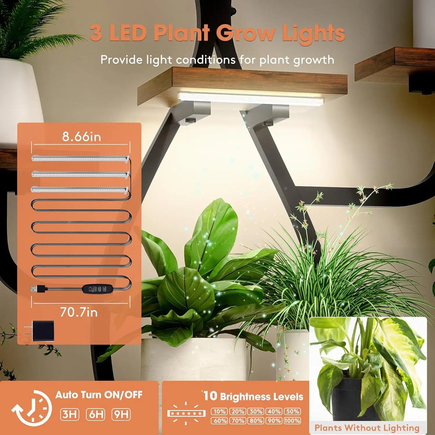 8-Tier Metal Plant Stand With Grow Light For Indoor Corner