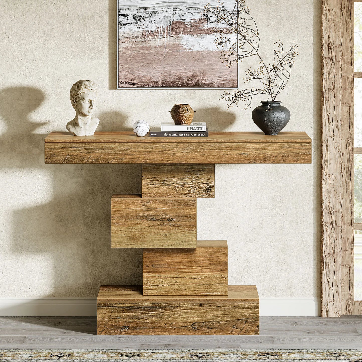 Tribesigns Farmhouse Console Table Narrow Sofa Table With Geometric Base