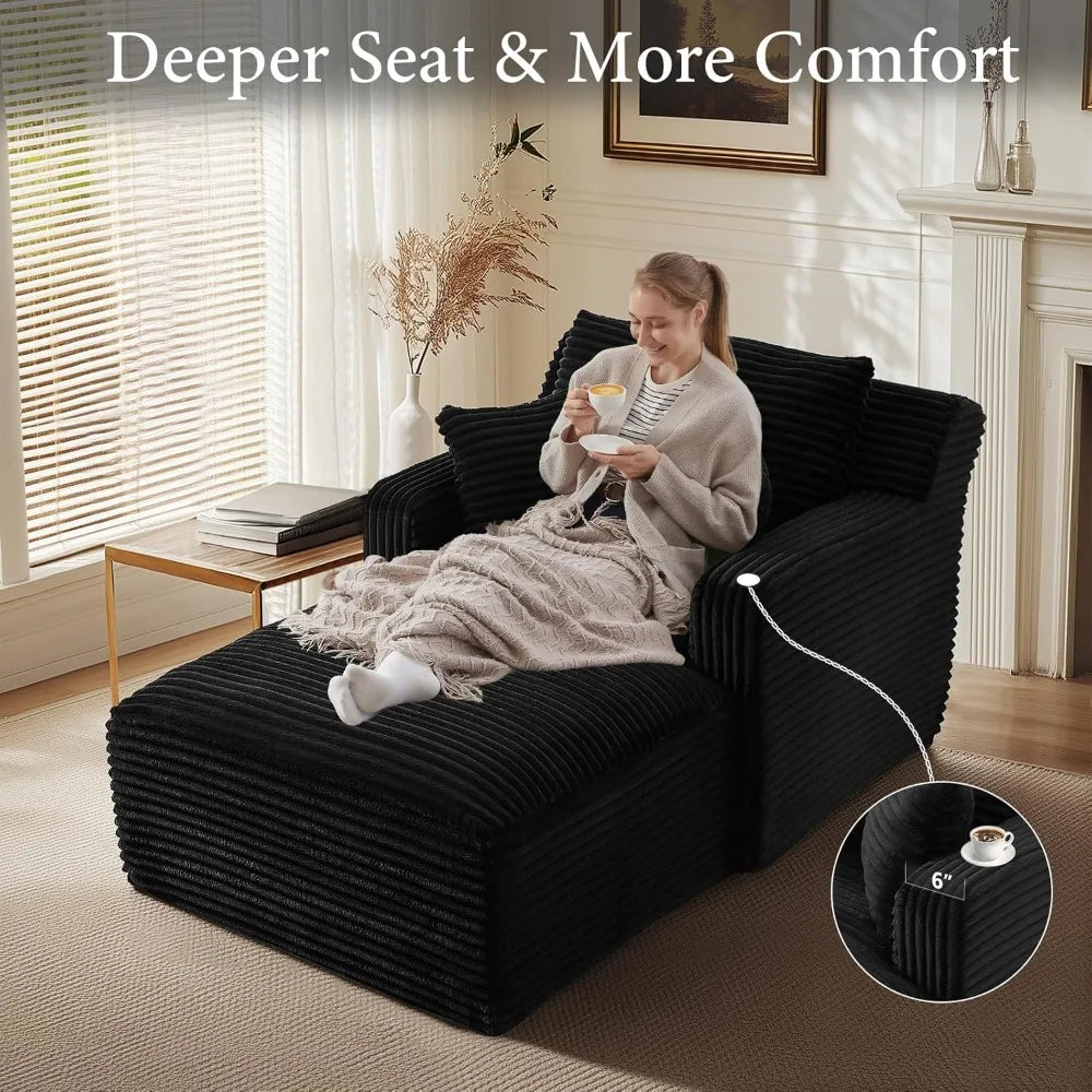 Indoor Oversized Upholstered Chaise Lounge Sofa Bed With 3 Pillows Customized