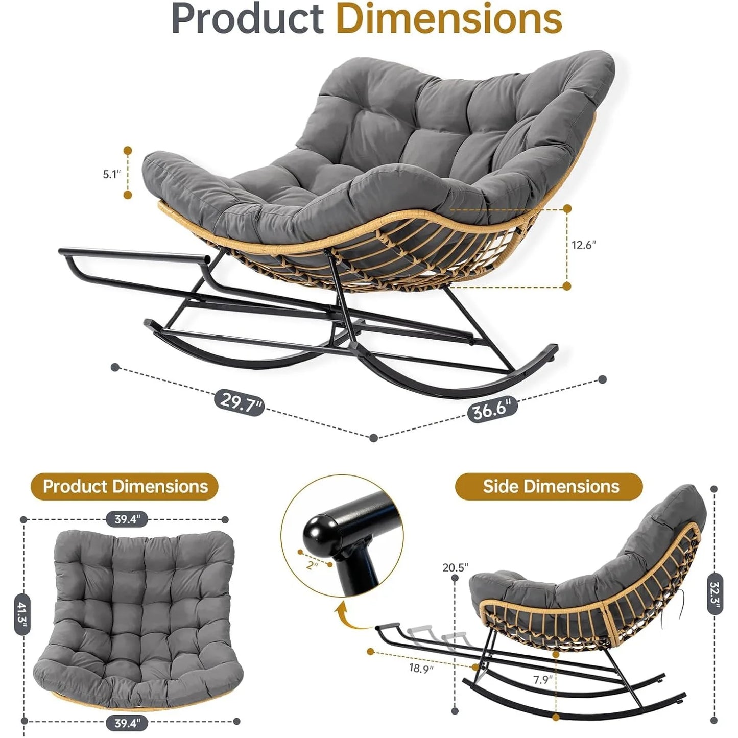 ZHENDAI Egg Chair Wicker Outdoor Patio Lounger With Adjustable Footstool