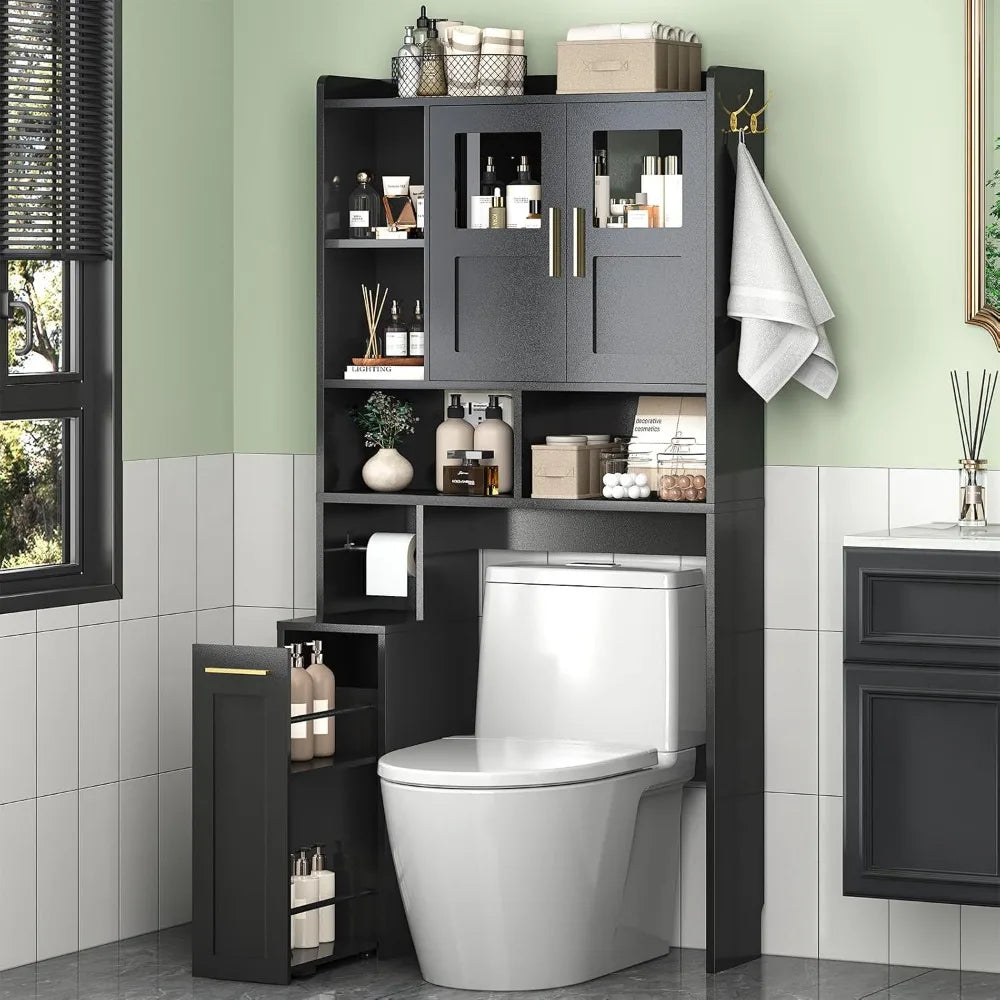 Over Toilet Storage Cabinet With Pulley And Glass Doors