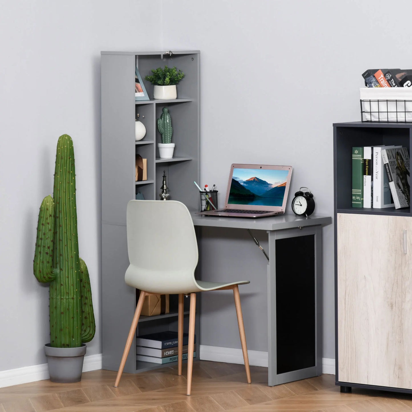 HOMCOM Foldout Convertible Office Desk With Wall Mount And Blackboard