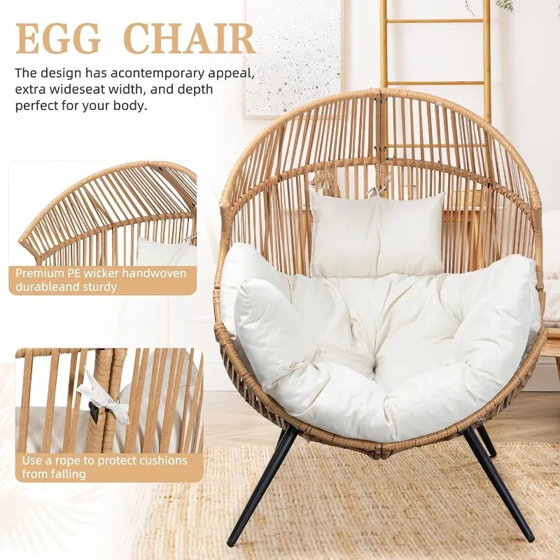 Outdoor Wicker Egg Chair PE Rattan With Cushion Patio Lounge