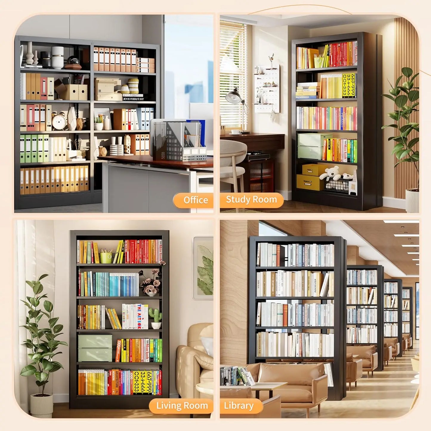 Five Tier Bookcase With Adjustable Shelves Heavy Duty Wood Bookshelf