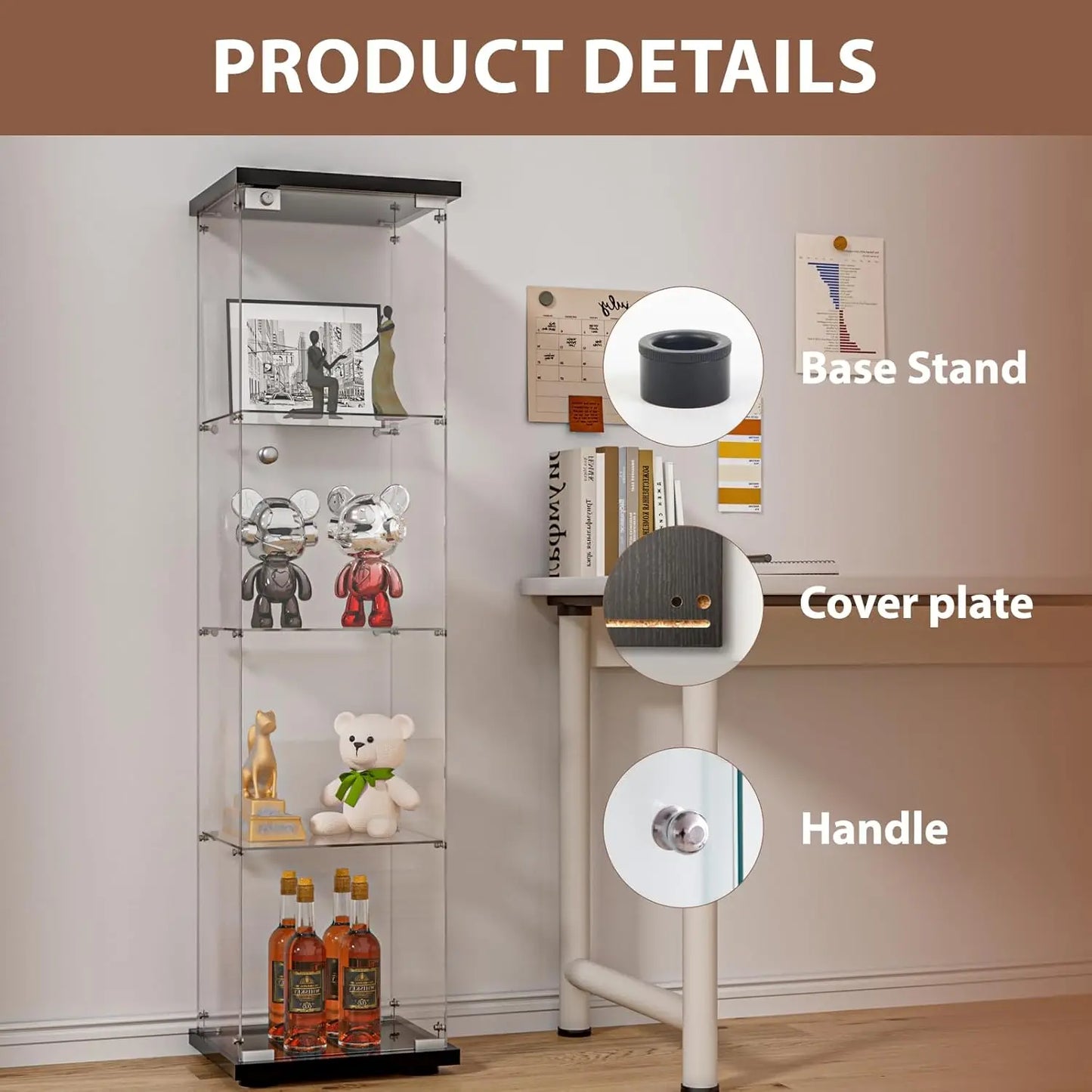 Glass Display Cabinet With Door And Lock 4 Shelf Curio