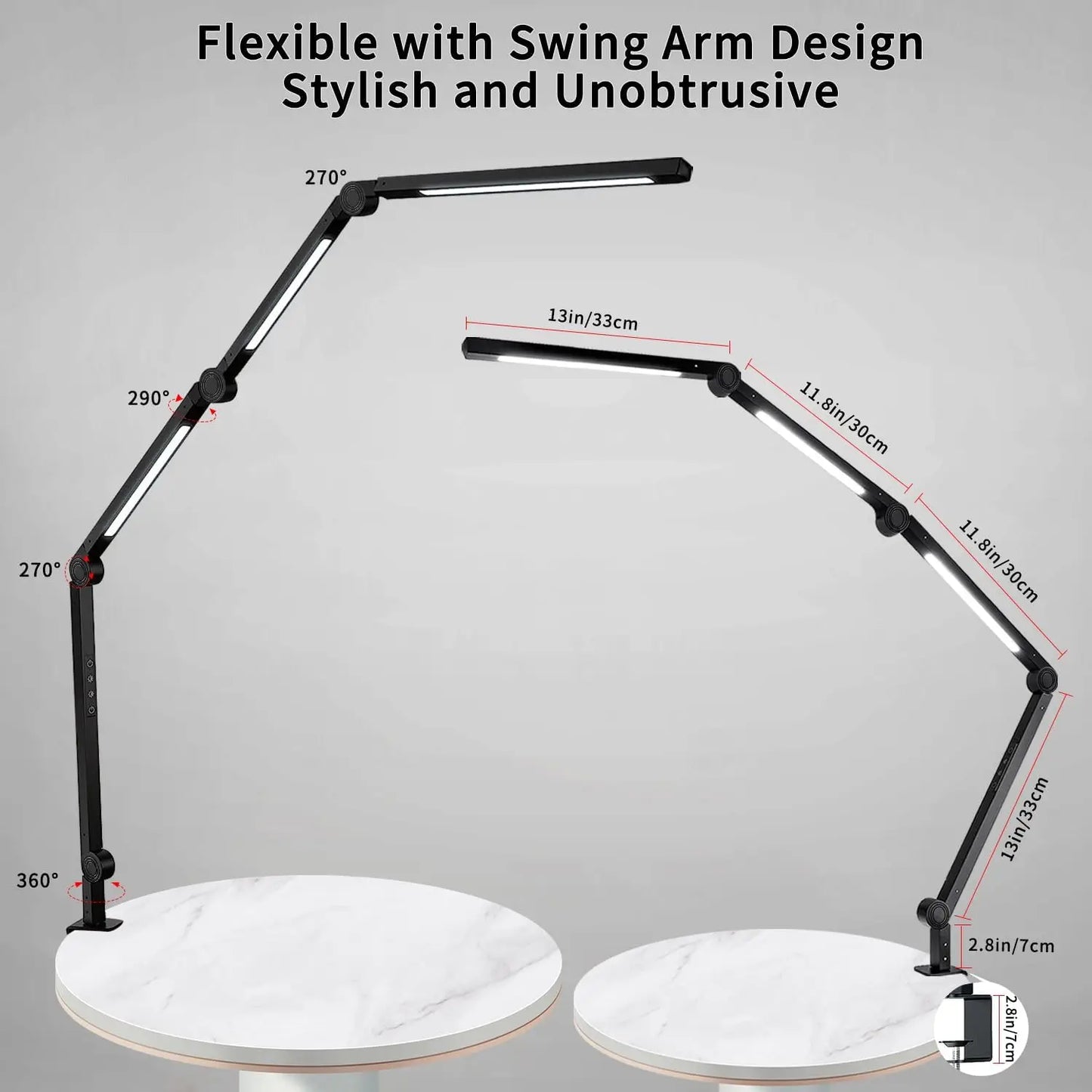 LED Desk Lamp With Clamp Flexible Swing Arm Three Lights