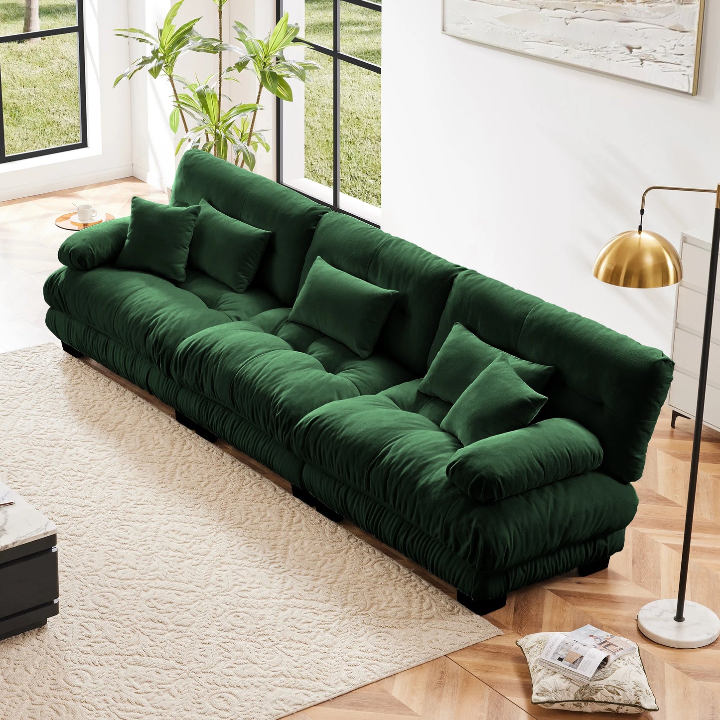 Chenille Modular Sectional Sofa Couch With Ottomans