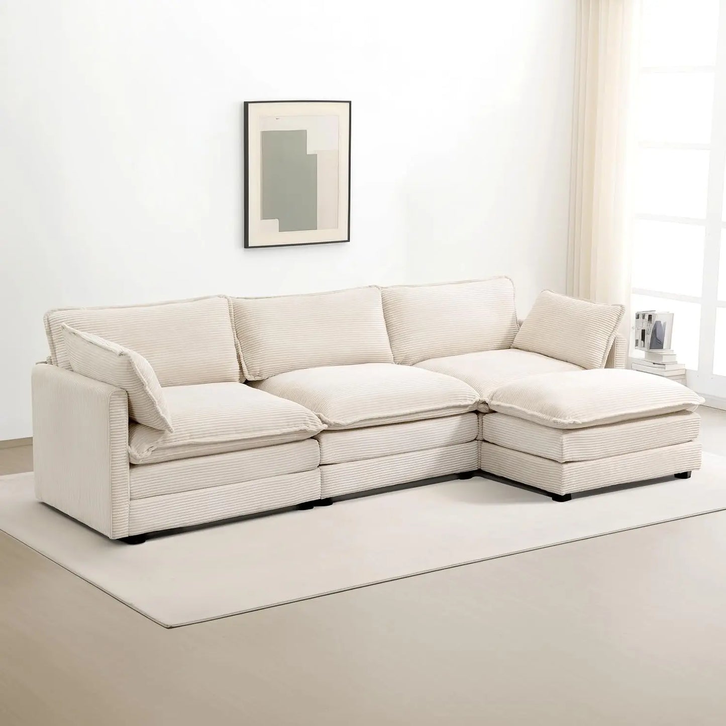 Combination Modular Sectional Sofa With Movable Ottoman L Shape Corduroy