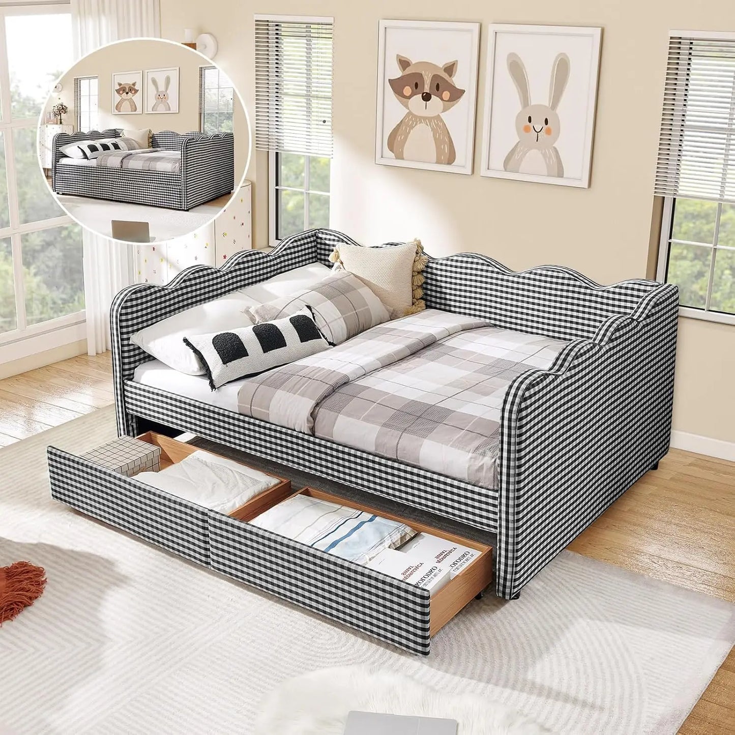 Wave Upholstered Daybed With Storage Drawers And USB Ports
