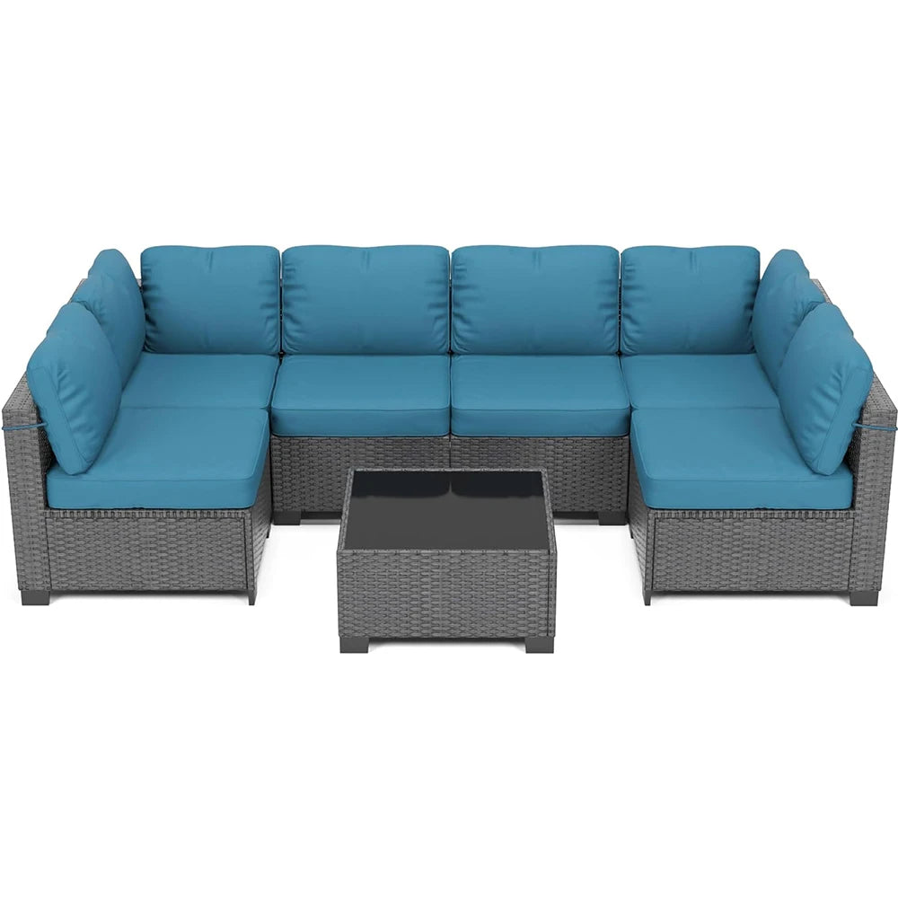 HiMISS Rattan Sectional Patio Set With Cushions And Glass Table