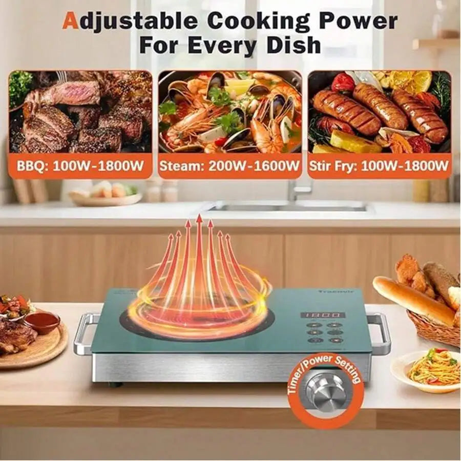XMSJ Electric Cooktop One Burner Portable Ceramic 1800W