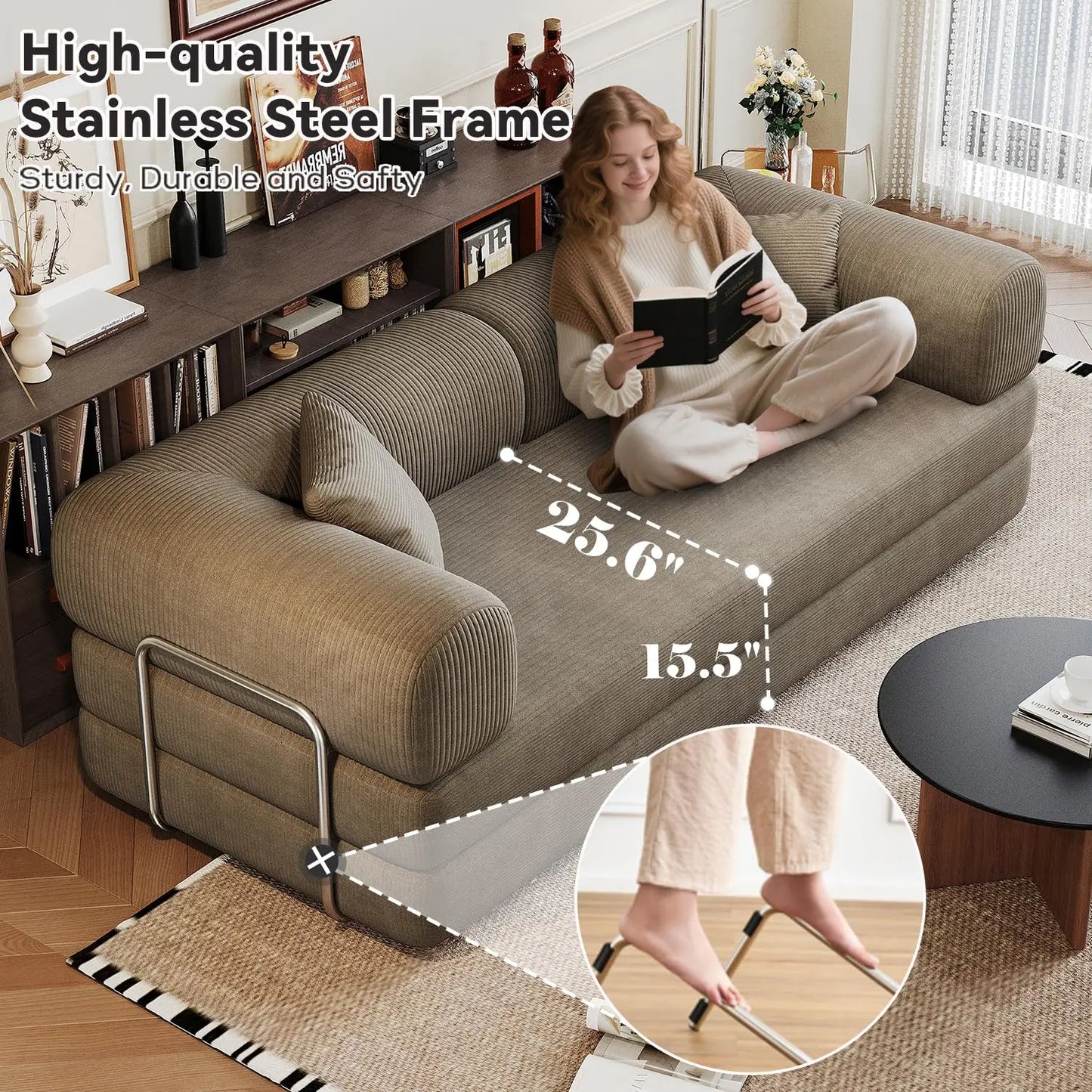 4 In 1 Corduroy Convertible Sleeper Sofa Bed Futon Loveseat
