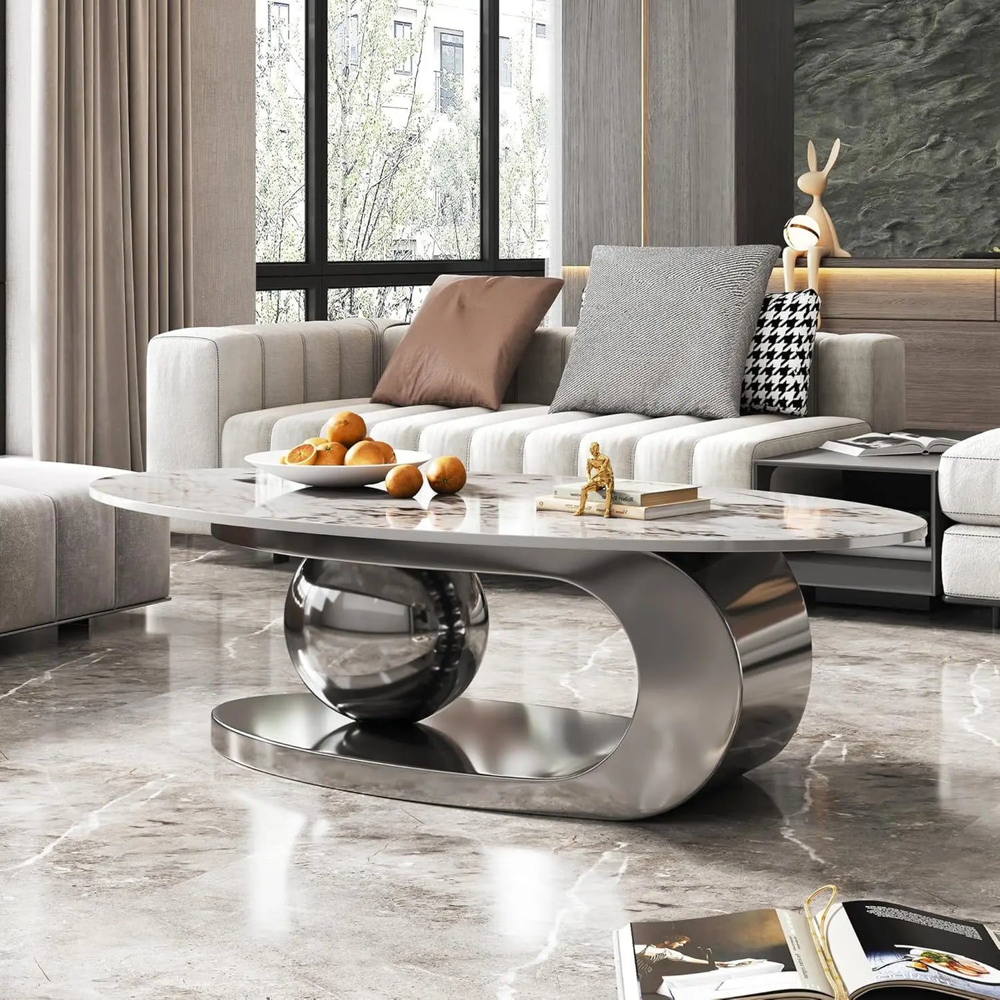 Modern Coffee Table With Stainless Steel Pedestal Luxury