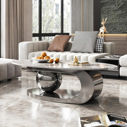 Modern Coffee Table With Stainless Steel Pedestal Luxury
