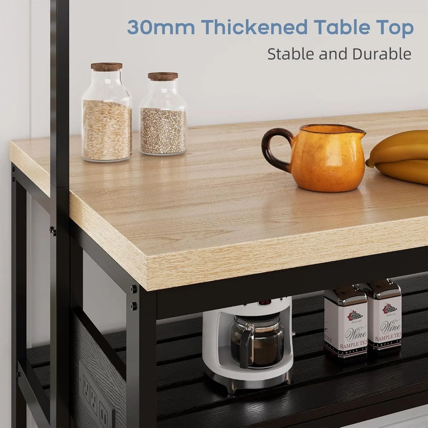 HiMISS Kitchen Island With Storage And Power Outlet Bakers Rack