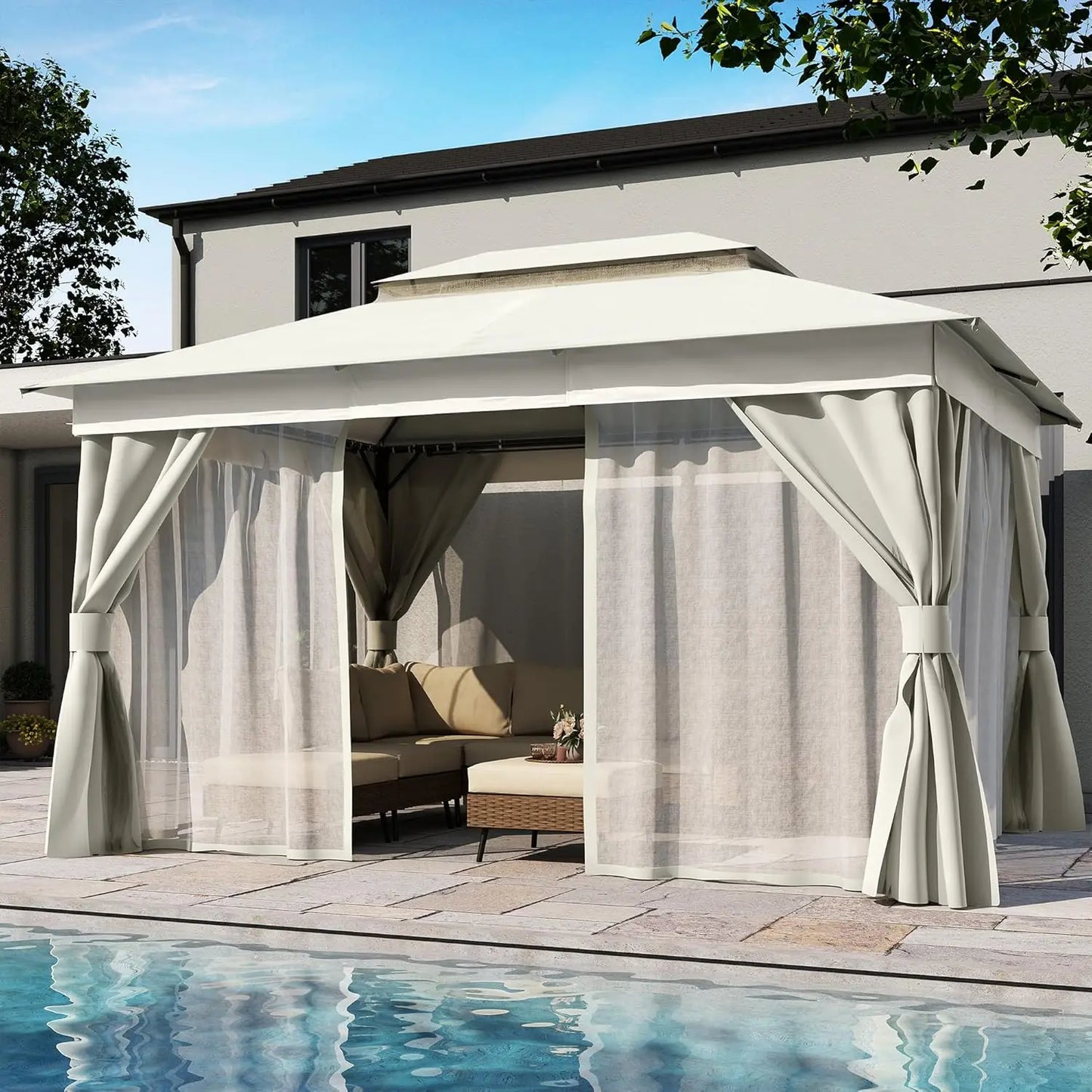 MOYU Outdoor Patio Gazebo Heavy Duty Party Tent With Mosquito Netting