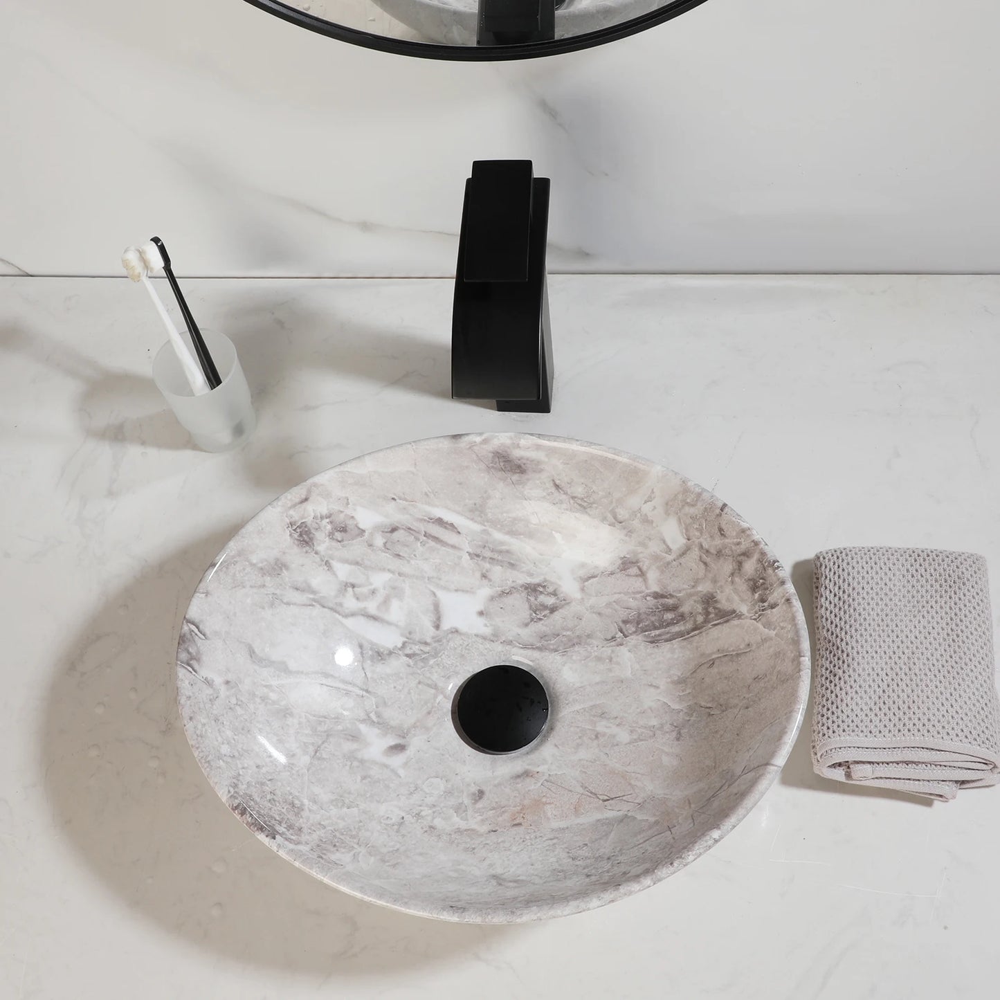 YANKSMART Ceramic Vessel Sink Oval Above Counter With Faucet Drain