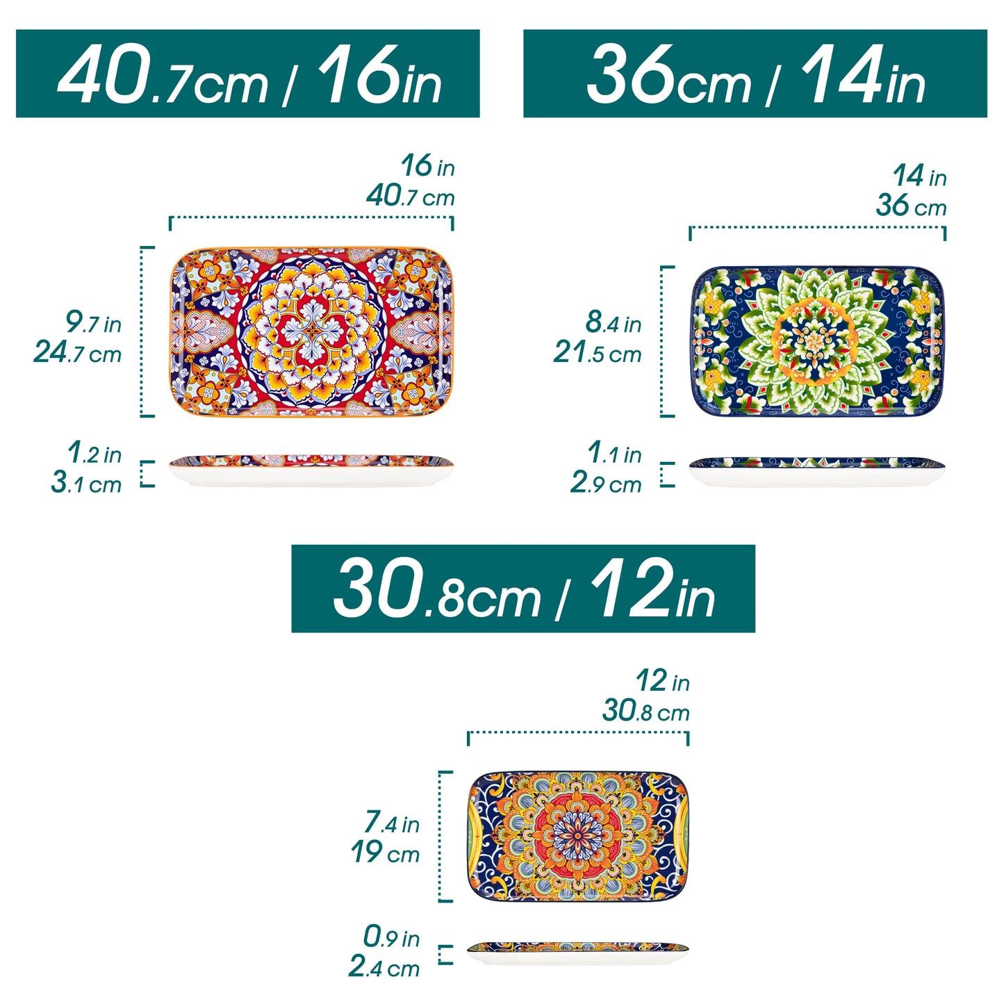 Malacasa Rectangular Ceramic Salad Plates Set for Cake and Appetizer Oven Safe