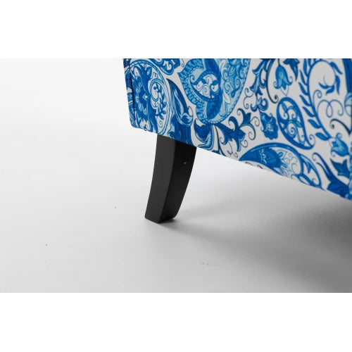 Upholstered Accent Chair Vintage Armchair With Porcelain Print Linen Fabric