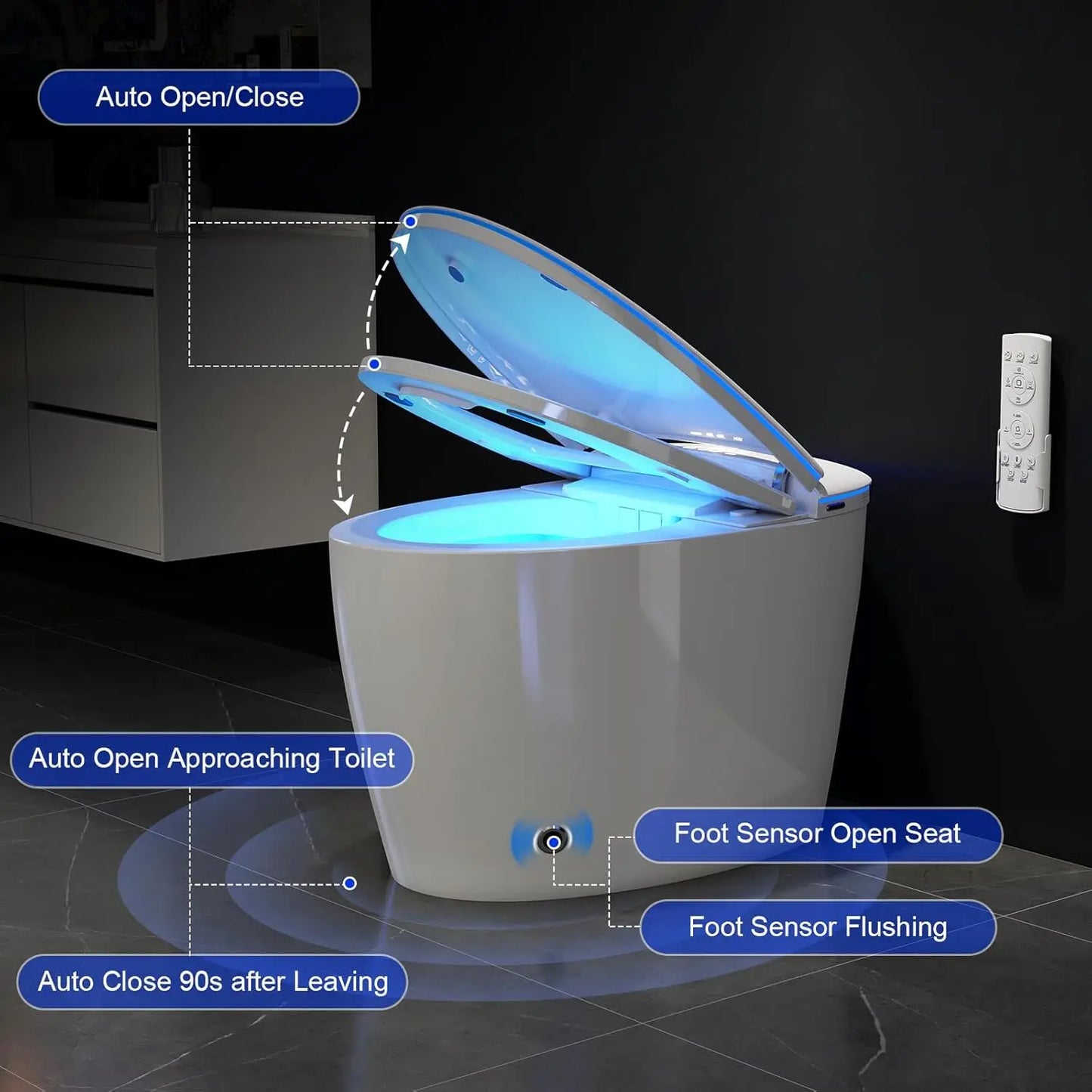 Smart Toilet With Bidet Auto Open Close Lid Dual Flush