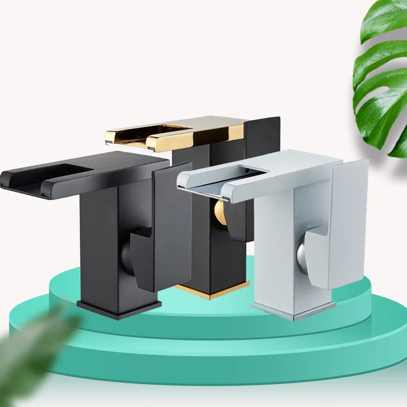 ULGKSD Bathroom Sink Faucets Cold&Hot Hydroelectric LED Basin Faucet Deck Mounted Waterfall Mixer Tap Kitchen Dual-use Tap Crane