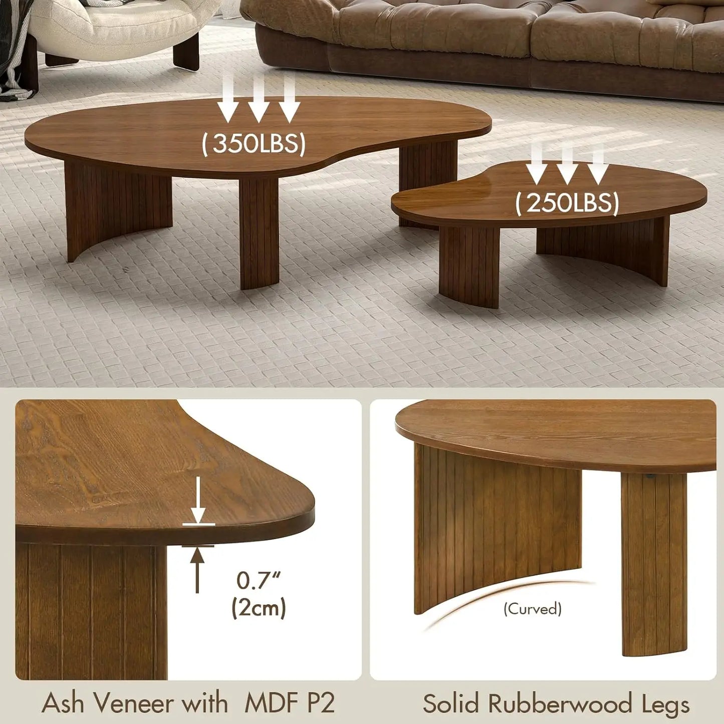 Walnut Nesting Coffee Tables Set Of 2 Mid Century Modern