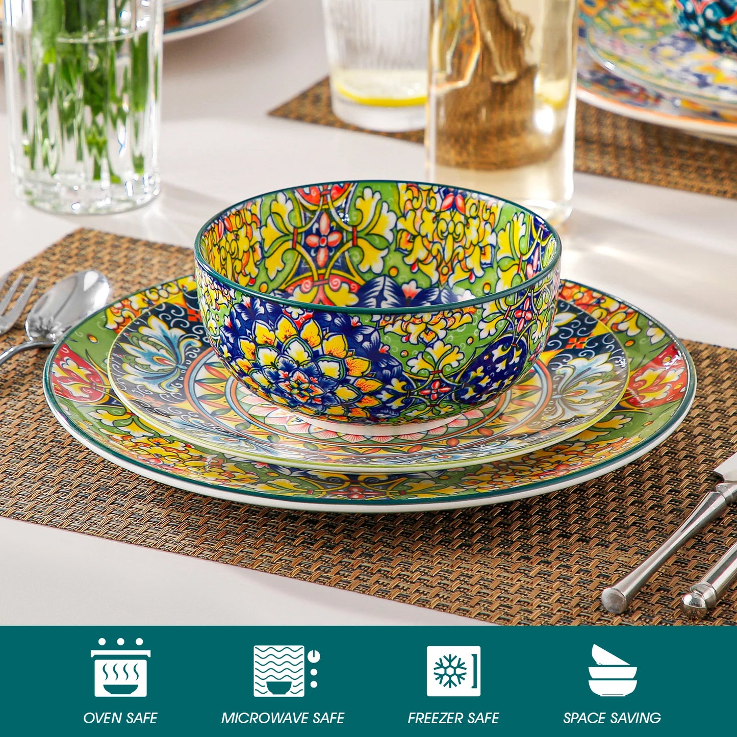 Malacasa Floral Ceramic Cereal Bowls Set Porcelain Bohemian Style