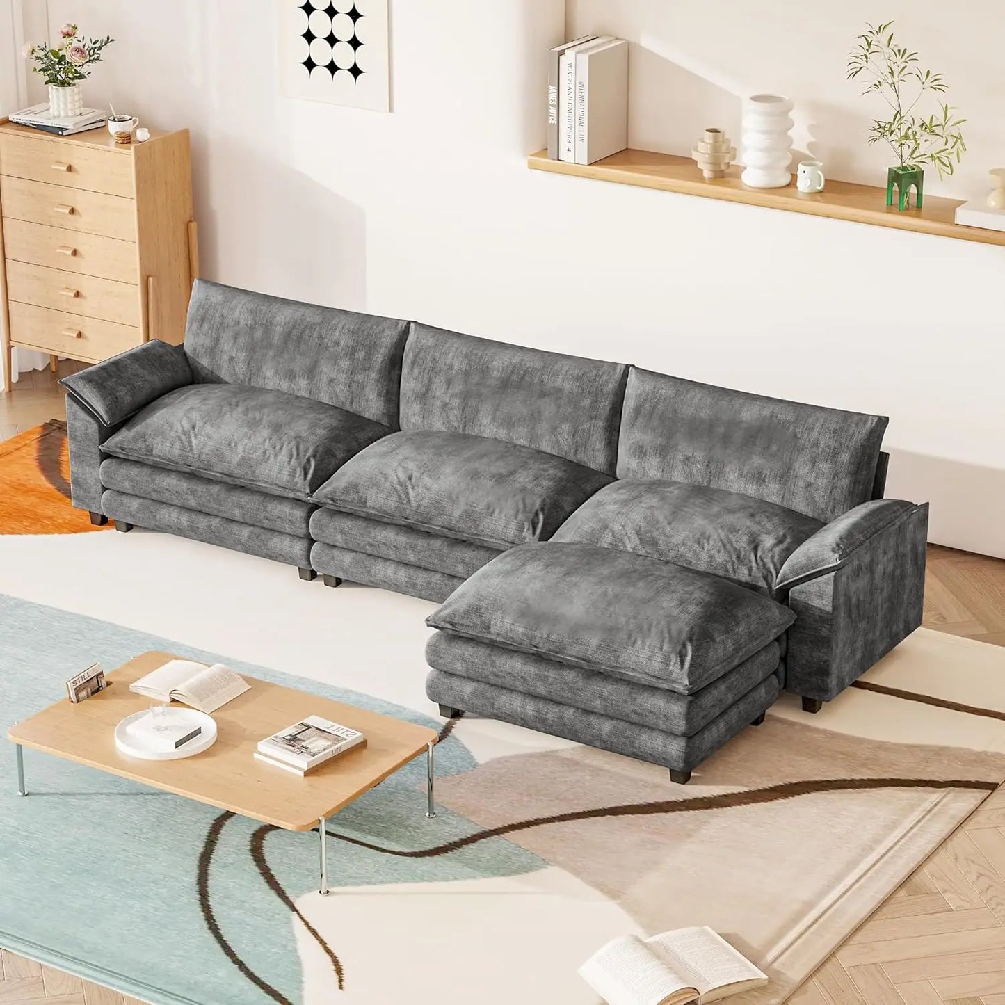 Modular Sectional Sofa With Reversible Ottoman Deep Seat Chenille
