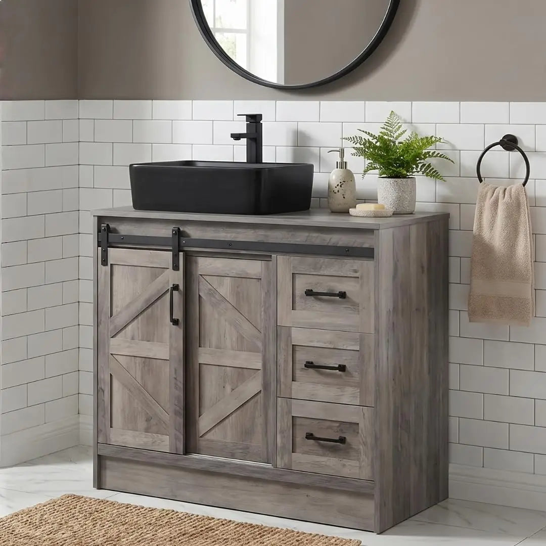 Farmhouse Bathroom Vanity With Sink Sliding Barn Doors Freestanding