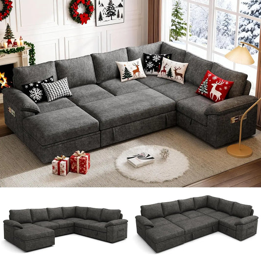 Modular U Shaped Sectional Sleeper Sofa With Storage
