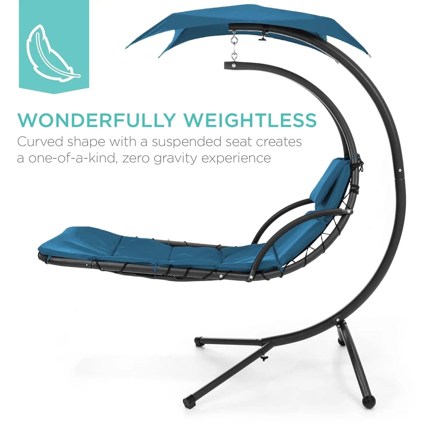 Outdoor Hanging Steel Chaise Lounge Chair With Swing Canopy Pillow