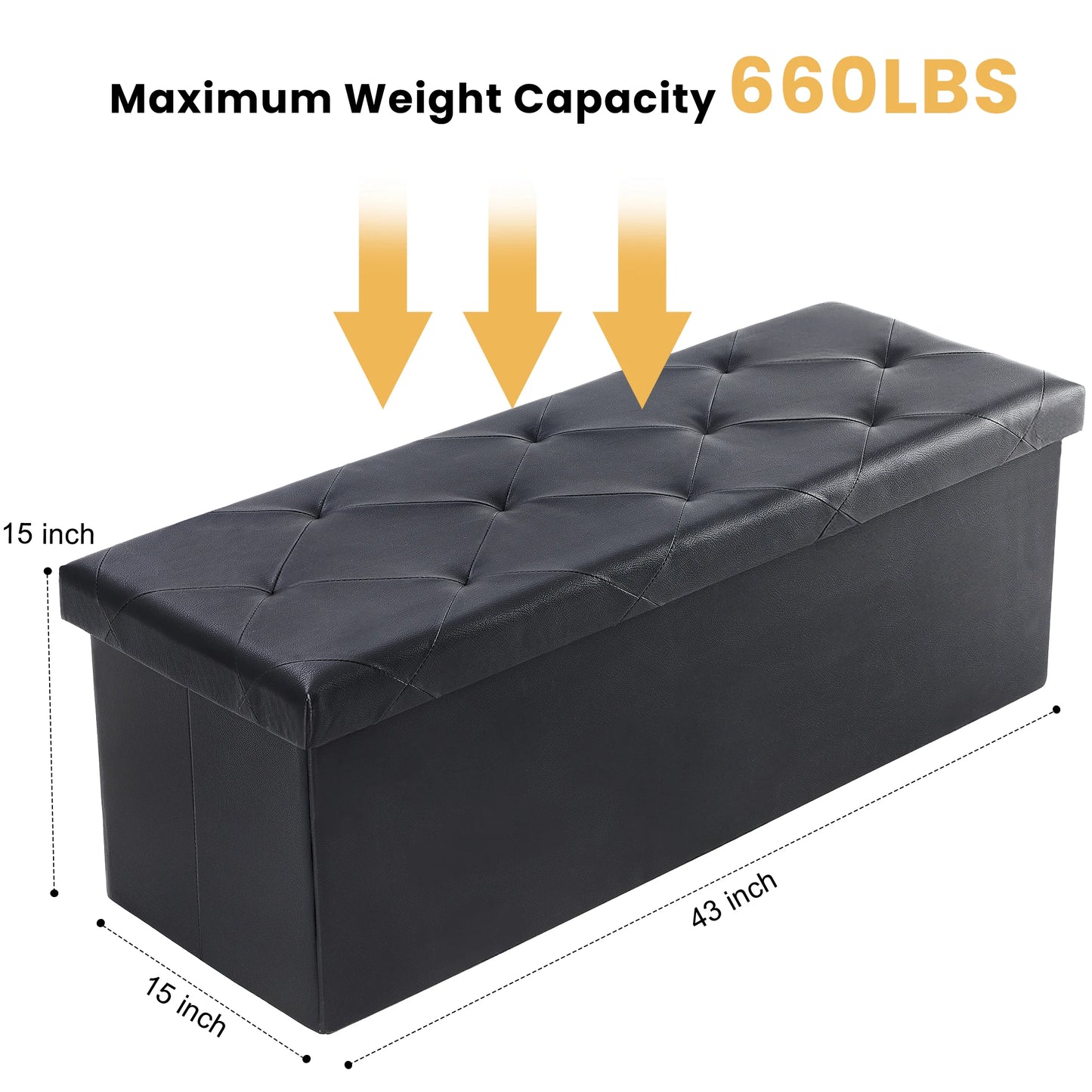 JHK Leather Premium Storage Ottoman Bench for Living Room