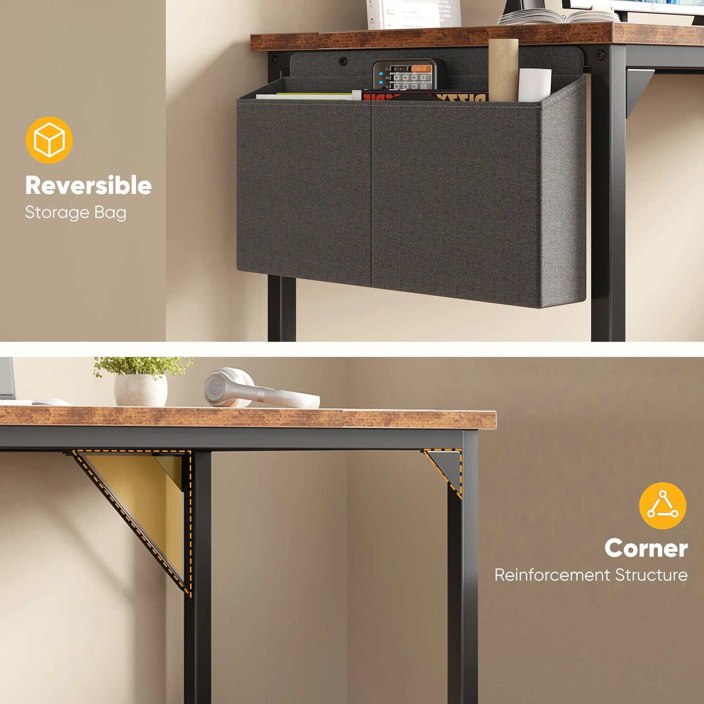 JHK Adjustable Computer Desk Wood Tabletop Storage Bag
