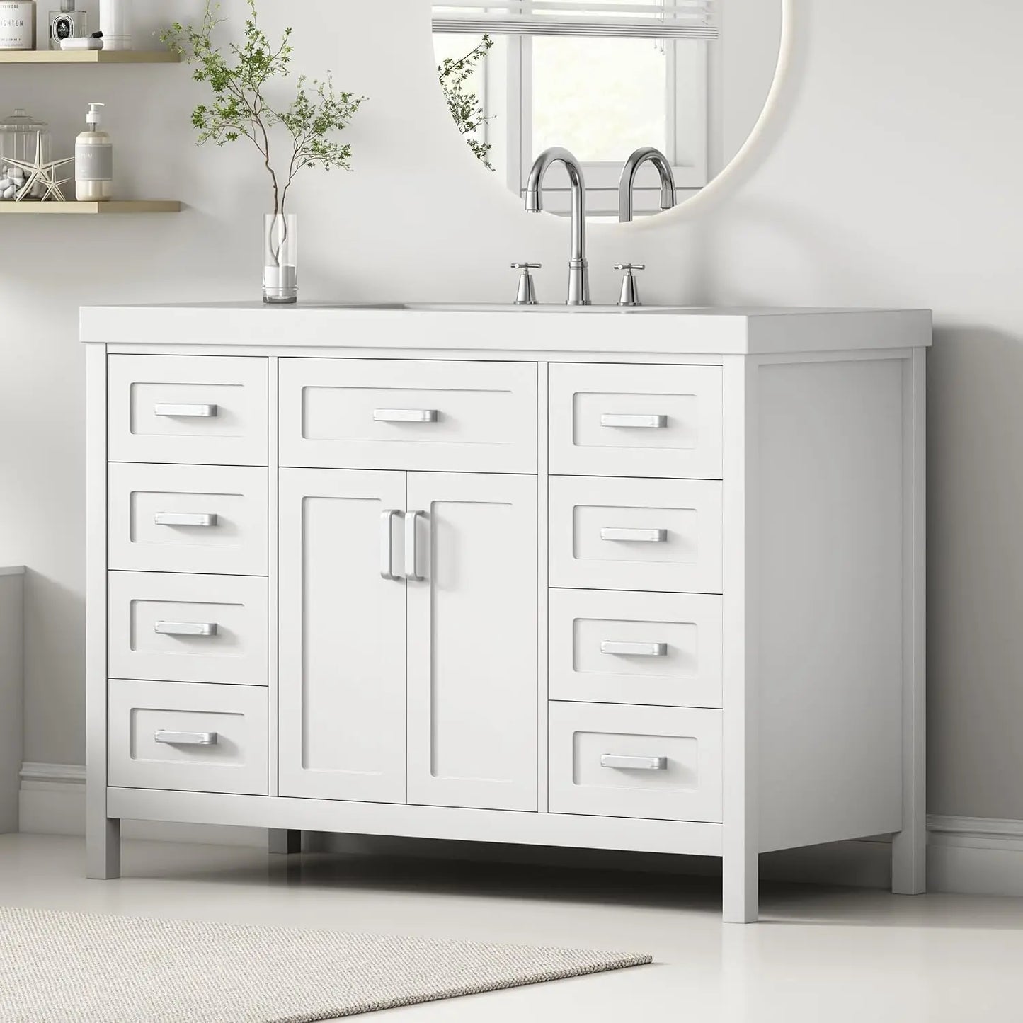 Modern Vanity Sink Cabinet With 2 Doors And 8 Drawers