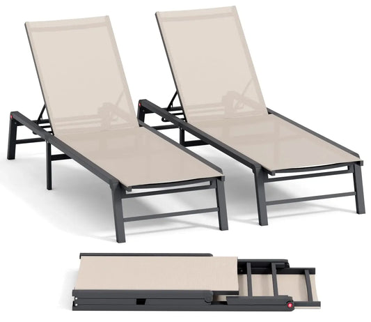 Aluminum Chaise Lounge Chair Outdoor Foldable Patio Lounger