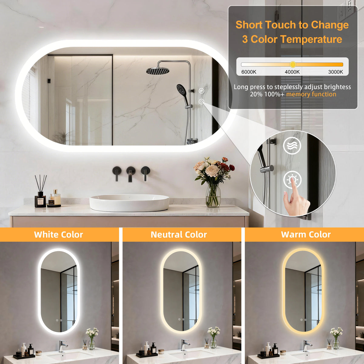 Borwart Smart LED Bathroom Mirror With Anti Fog Tempered Glass
