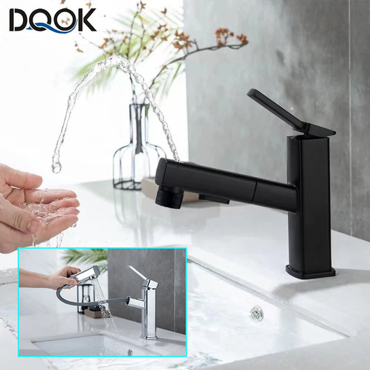 DQOK Modern Pull Out Chrome Brass Bathroom Basin Mixer Faucet