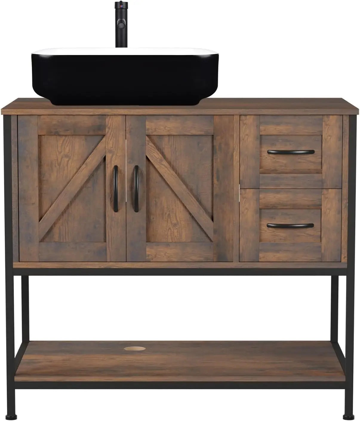Rustic Farmhouse Bathroom Vanity With Ceramic Vessel Sink