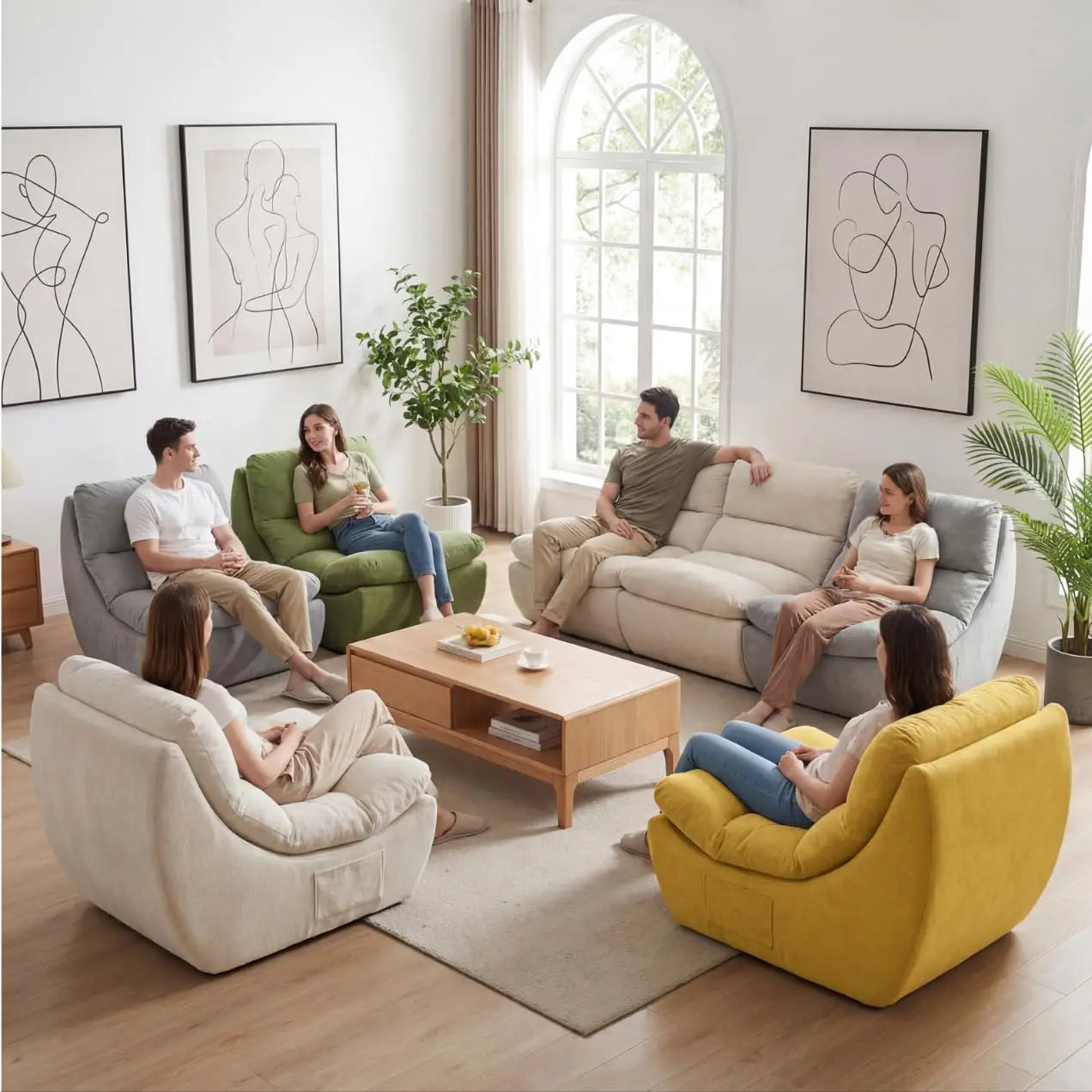 HUANZHUANG Comfy Reading Chair For Adults Modular Bean Bag Chair