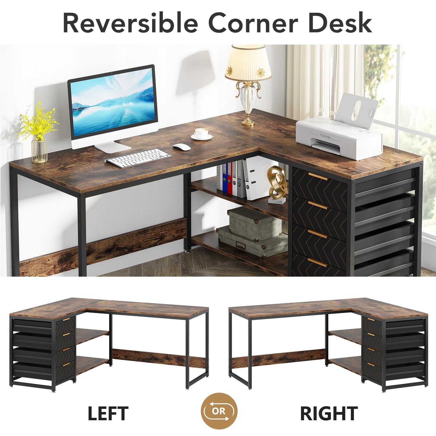 Tribesigns L Shaped Corner Desk With Storage Drawers For Office