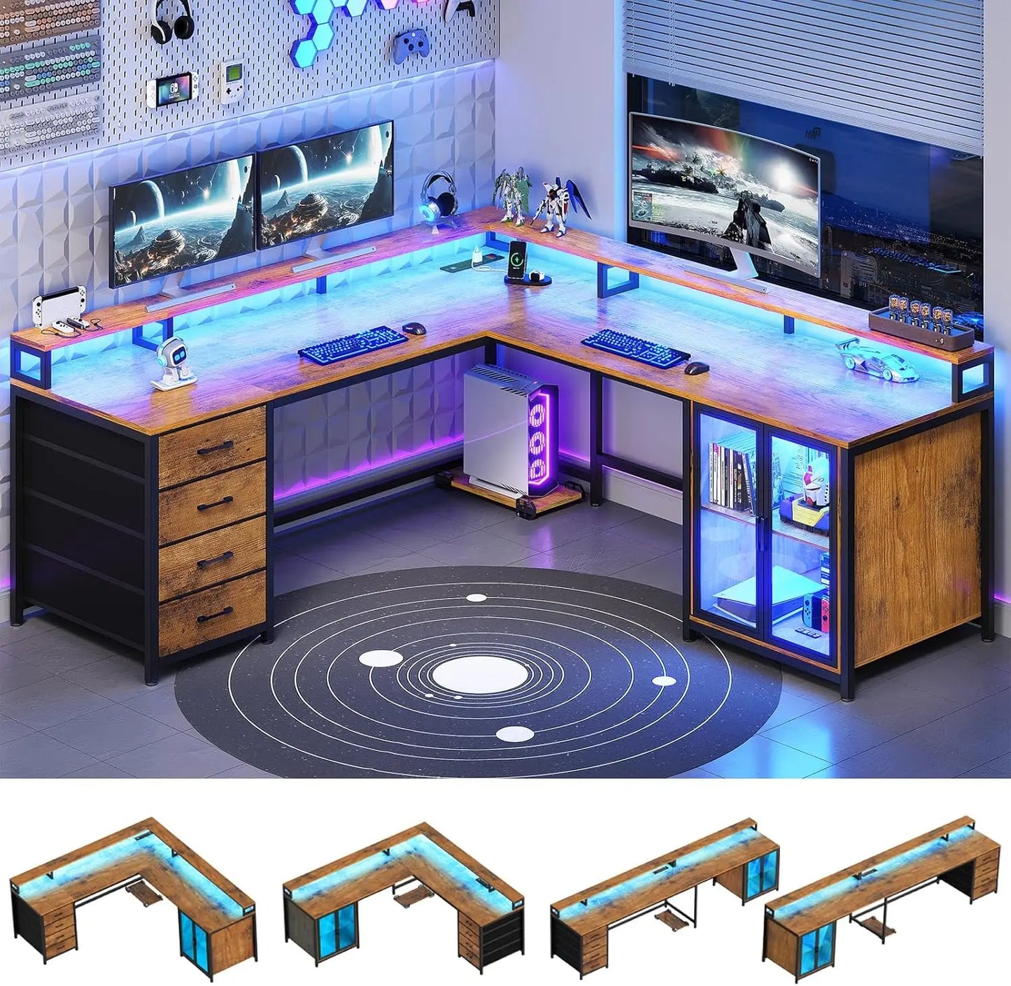 ZHENDAI L Shaped Gaming Desk With Drawers And Monitor Stands