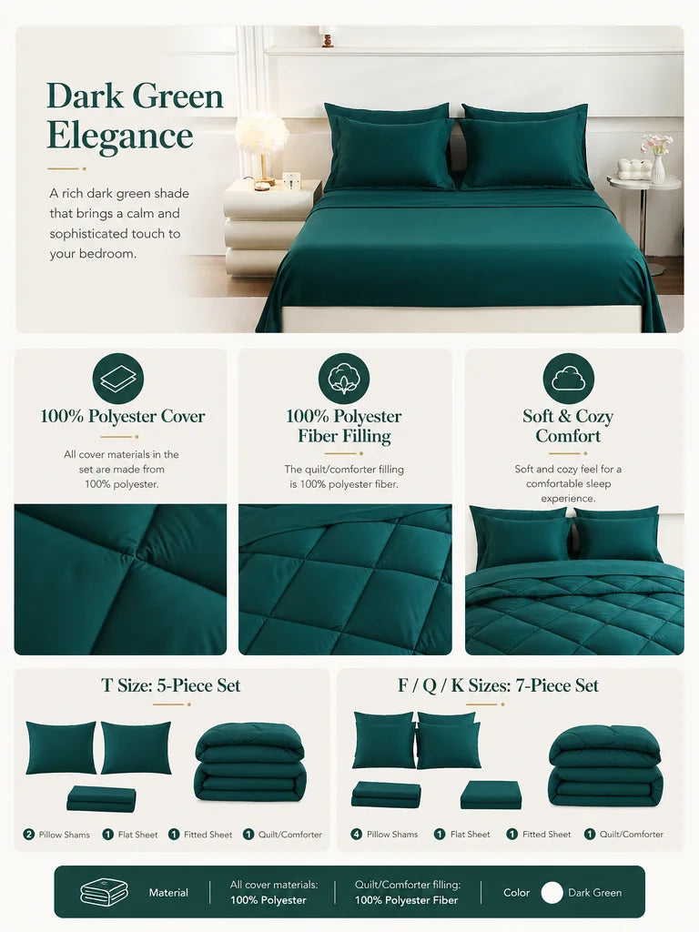 EasYum 7 Piece Bedding Set With Comforter Flat Fitted Sheets