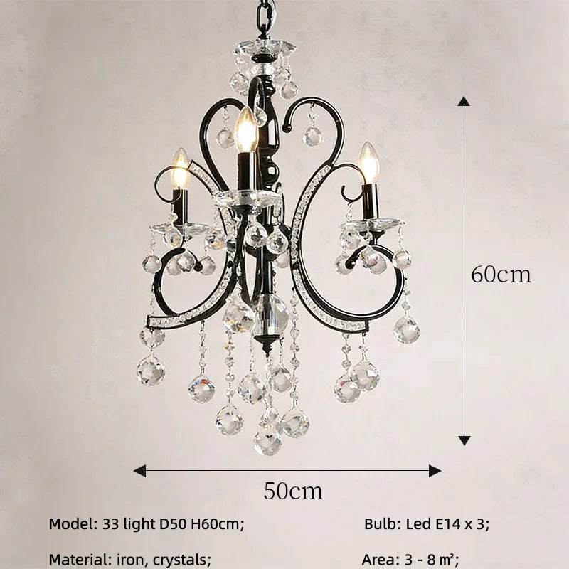 SaloEElaitte American Iron E14 LED Chandelier Crystal Pendant Light