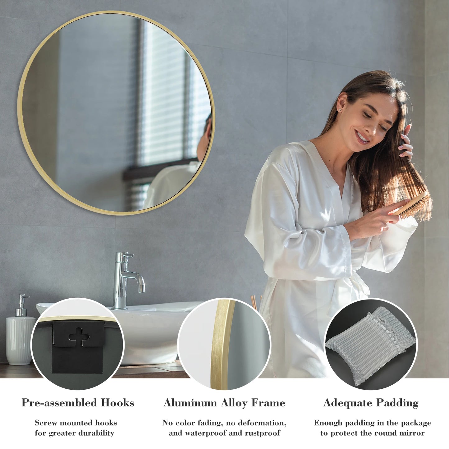 JHK Modern Round Vanity Mirror With Matte Metal Frame