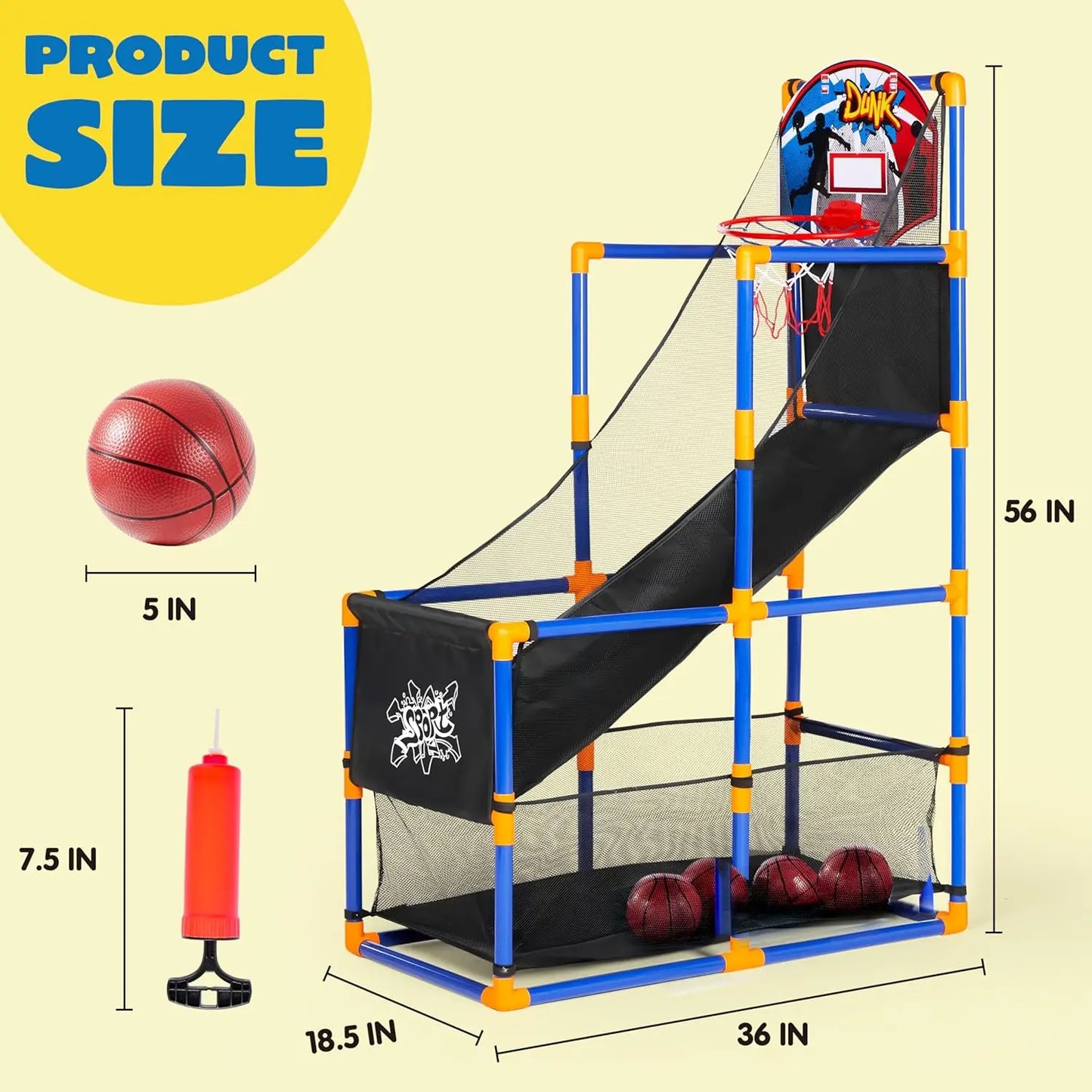 Joyfy Kids Arcade Basketball Game Set With Hoop And 4 Balls
