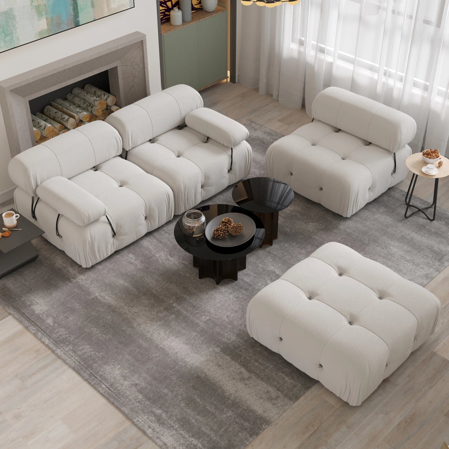 Sdorens L-Shaped Velvet Sectional Sofa With Reversible Ottoman