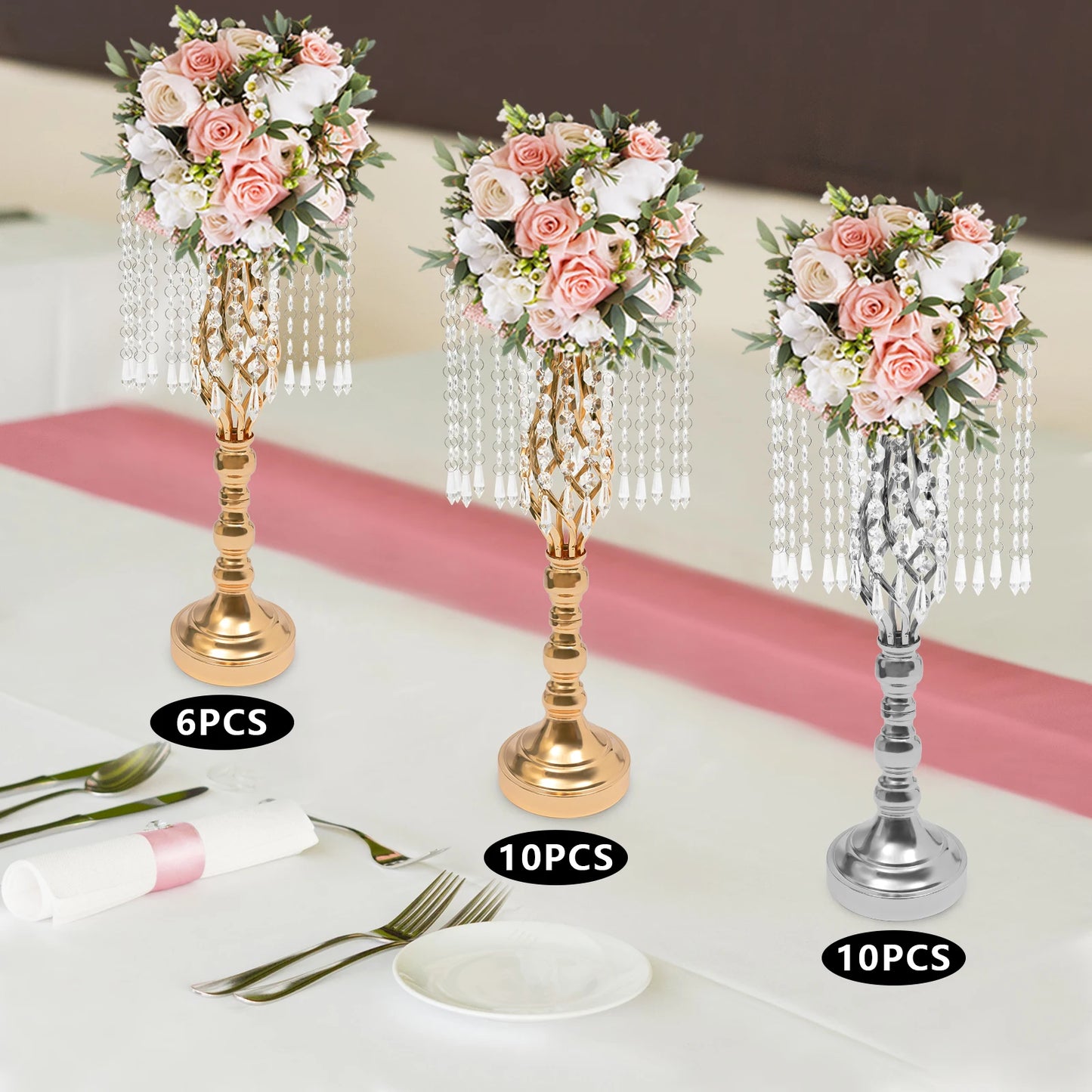Crystal Flower Stand Wedding Centerpiece Holder Iron Vase