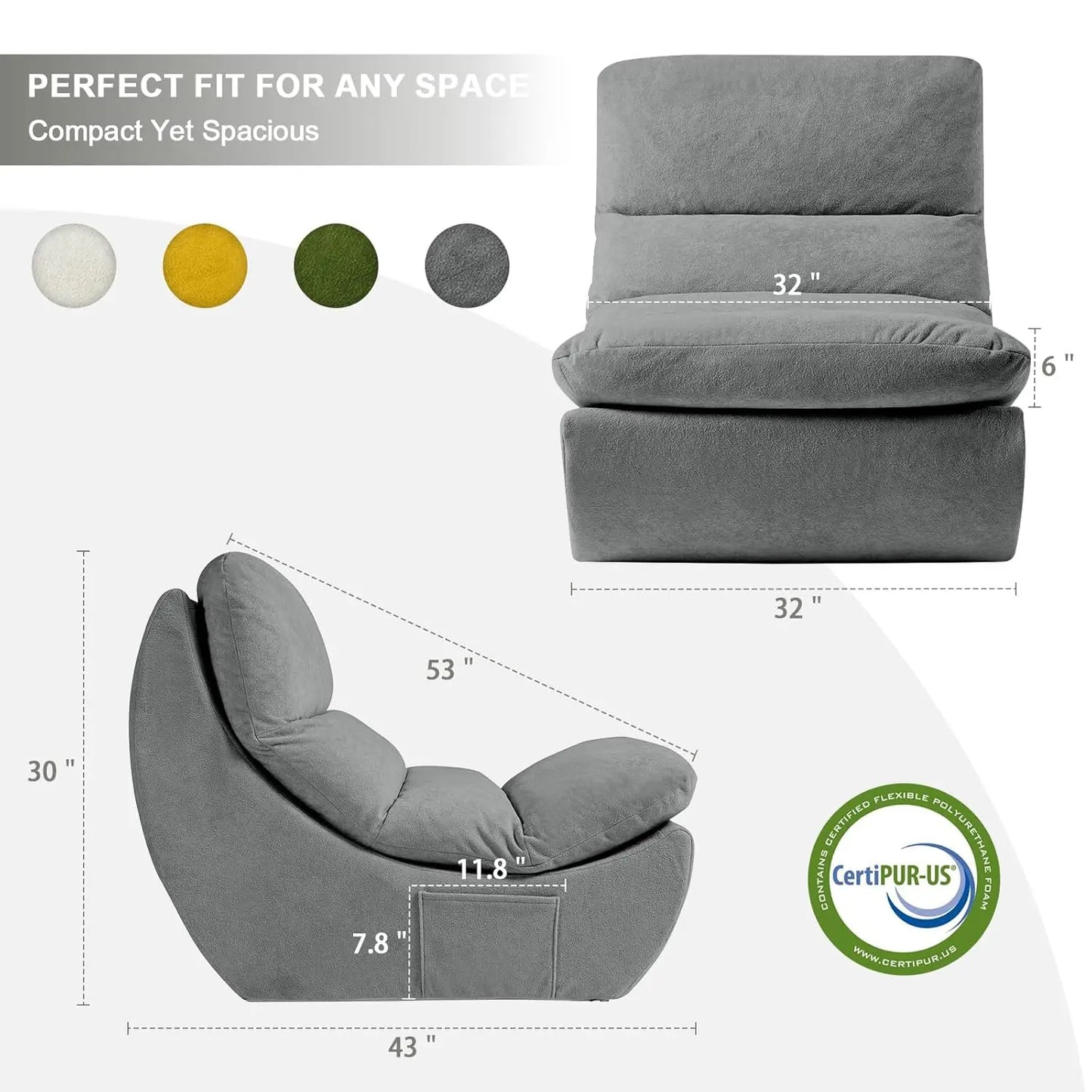 HUANZHUANG Comfy Reading Chair For Adults Modular Bean Bag Chair